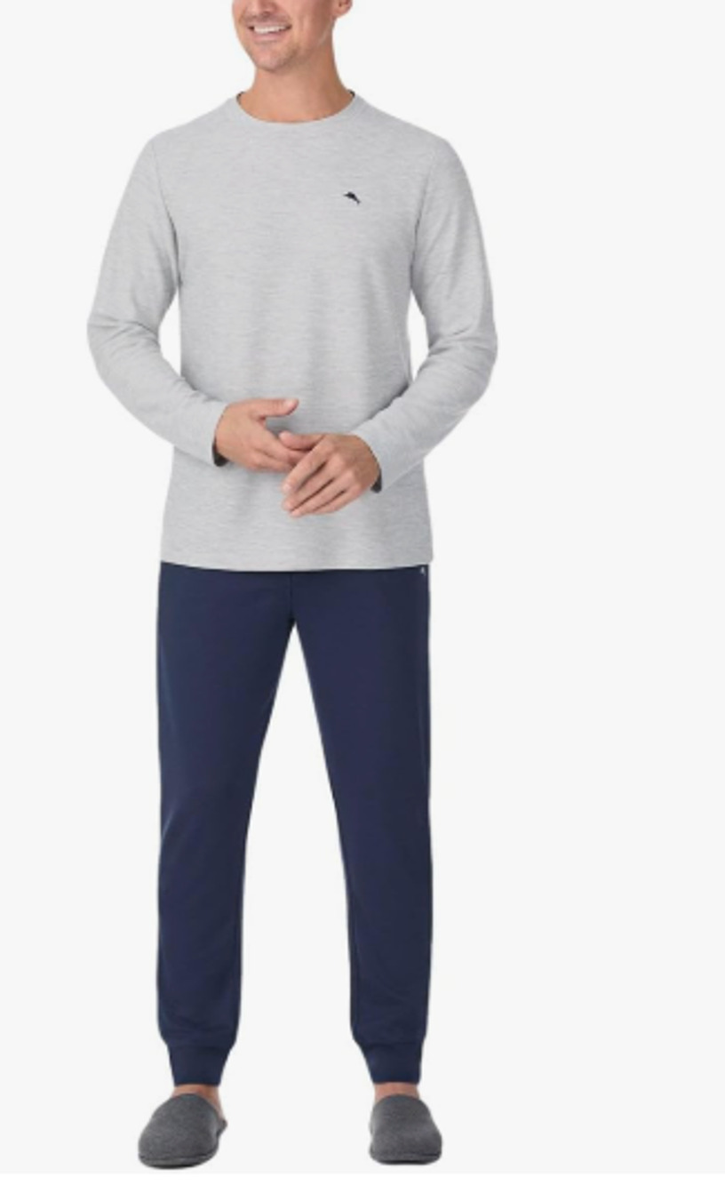 Tommy Bahama Men’s 2-Piece Relaxed Fit Lounge Pajama Set, Gray, Size S